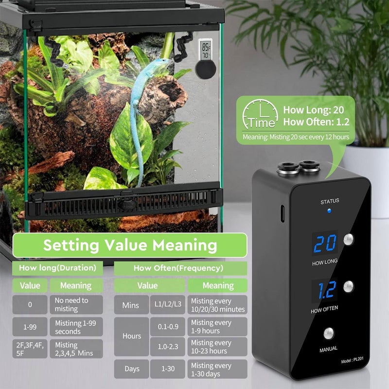 moistenland Reptile Humidifier, Misting System for Terrariums, Automatic with Adjustable Spray Nozzles, Black - Image 4