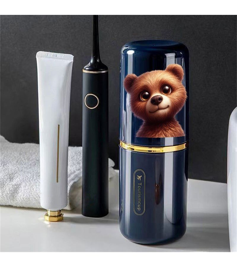 1pc White Bear Shaped Travel Toothbrush And Mouthwash Cup Set With Toothpaste Holder Cute Organizer For Couples Holiday Gift For Christmas Halloween Thanksgiving Compact Toiletry Box - Image 2