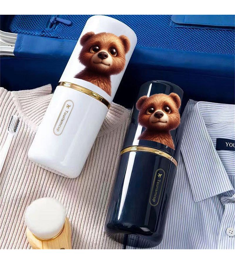 1pc White Bear Shaped Travel Toothbrush And Mouthwash Cup Set With Toothpaste Holder Cute Organizer For Couples Holiday Gift For Christmas Halloween Thanksgiving Compact Toiletry Box - Image 1