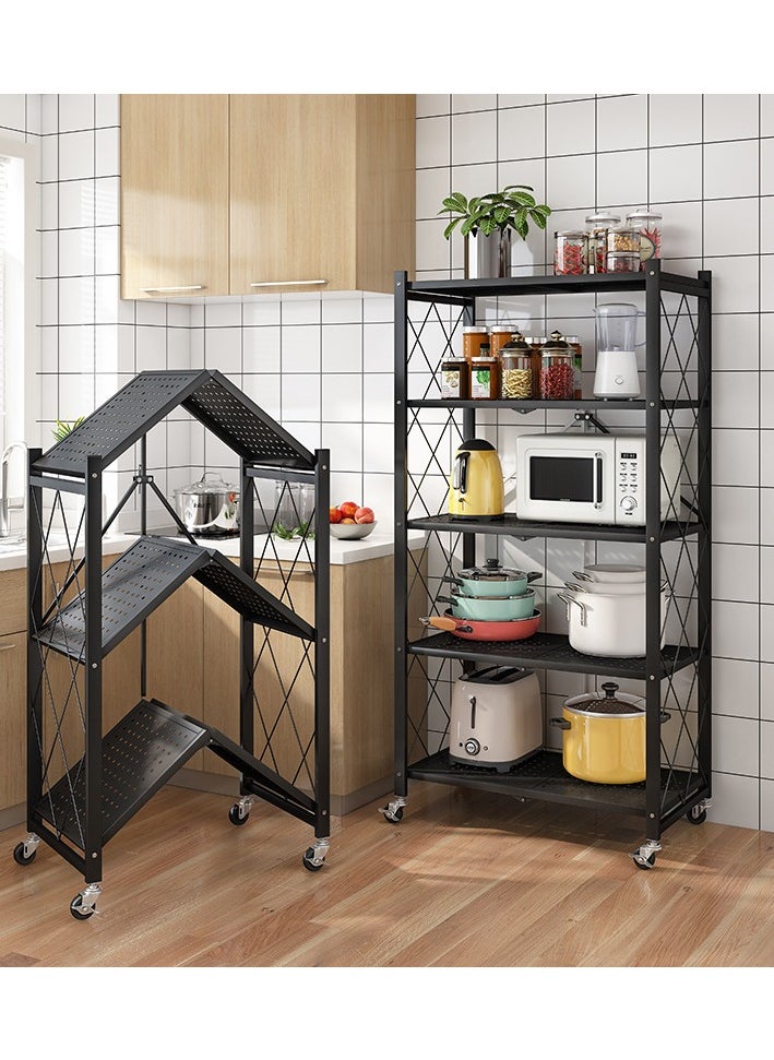 Generic Collapsible Wire Shelving Kitchen Shelves Bookshelf Living Room Bathroom Foldable Kitchen Storage Shelves With Wheels  - Image 1