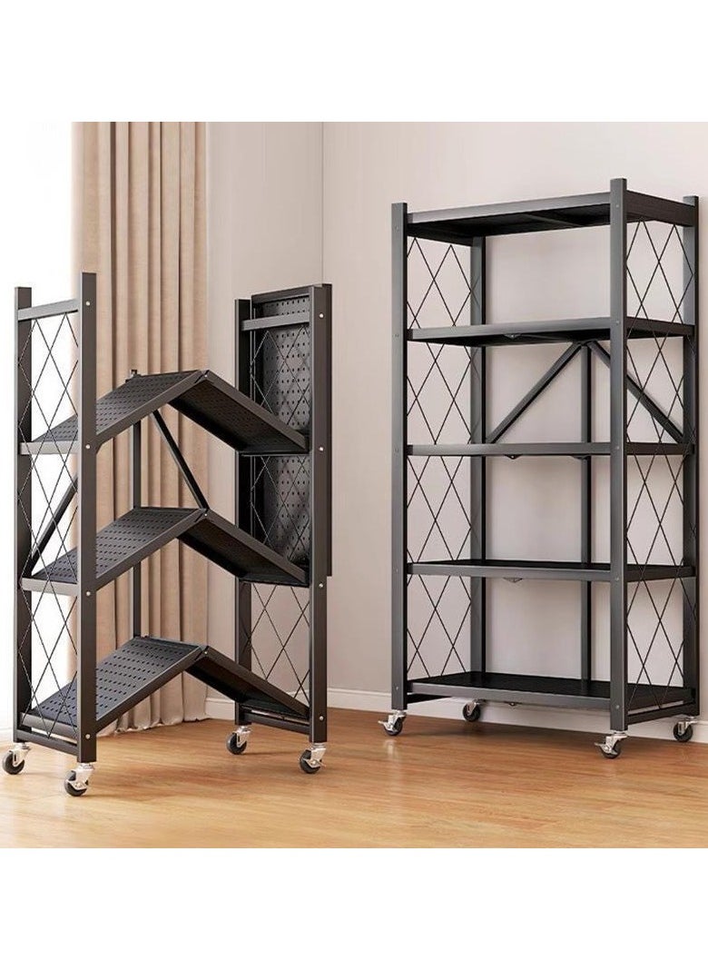 Generic Collapsible Wire Shelving Kitchen Shelves Bookshelf Living Room Bathroom Foldable Kitchen Storage Shelves With Wheels  - Image 2