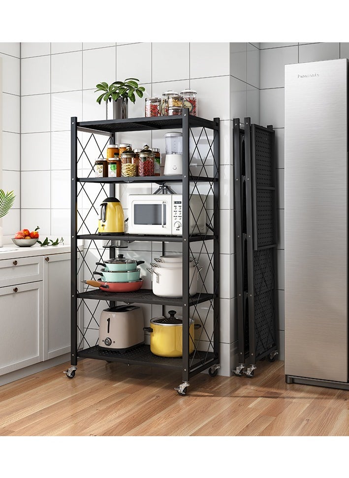 Generic Collapsible Wire Shelving Kitchen Shelves Bookshelf Living Room Bathroom Foldable Kitchen Storage Shelves With Wheels  - Image 3