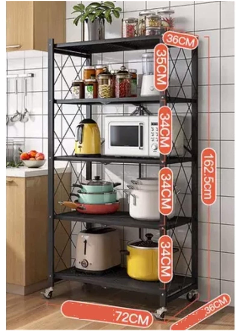 Generic Collapsible Wire Shelving Kitchen Shelves Bookshelf Living Room Bathroom Foldable Kitchen Storage Shelves With Wheels  - Image 4