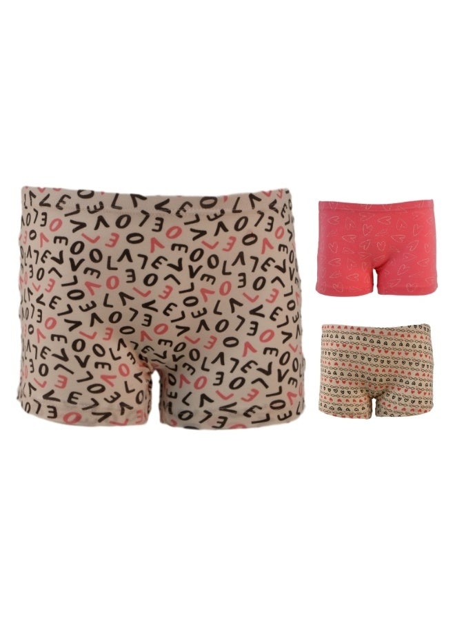 JOANNA 870168 Girl's Heart & Love Design Boyshort 3-Pack Underwear, Multicolor - Image 1