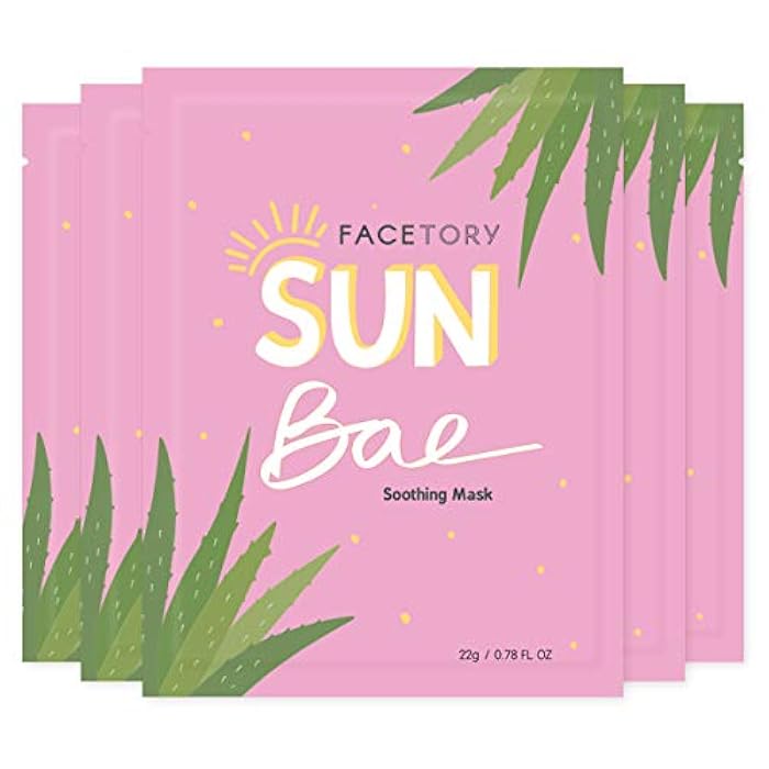 FACETORY قناع الوجه كيوتي من فاسيتيوري - قناع شيت مهدئ صن باي مع الألوة وشيا باتر | للعناية بعد الشمس، تهدئة واستعادة (5 عبوات) - Image 1
