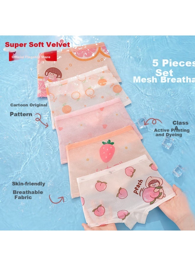 Bejirog Ice Silk Children's Underwear Girls Summer Thin Cotton Mesh Breathable Antibacterial Mid-large Children's Square Shorts - Image 1