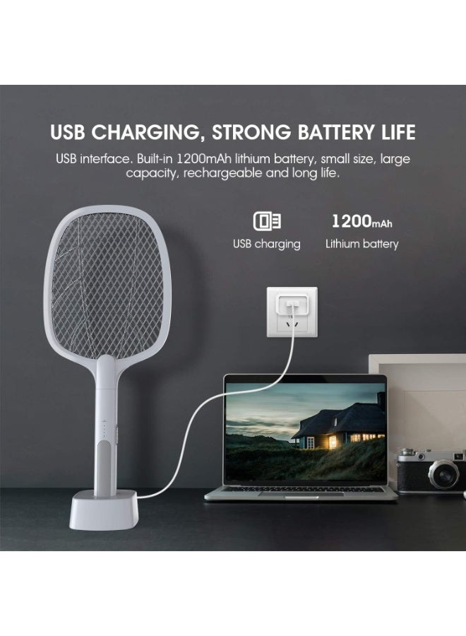 USB Rechargeable Electric Mosquito Swatter with Charging Base & LED Light – Triple-Layer Safety Bug Zapper Racket for Mosquitoes, Flies & Flying Insects - Image 2