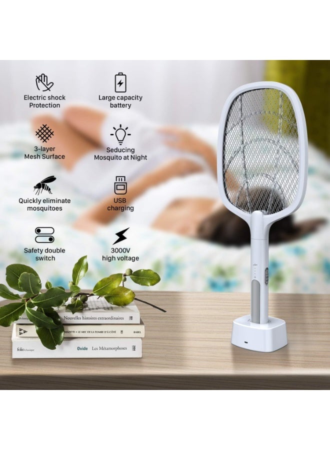 USB Rechargeable Electric Mosquito Swatter with Charging Base & LED Light – Triple-Layer Safety Bug Zapper Racket for Mosquitoes, Flies & Flying Insects - Image 5
