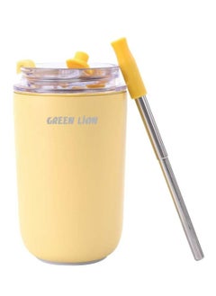 GREEN LION Vacuum Travel Mug Lite, 280 mL Capacity, Keeping Hot for 6 Hours and Cold for 12 Hours, Food Grade Silicone Straw, Food Grade Stainless Steel Cup - Cream  - Image 1