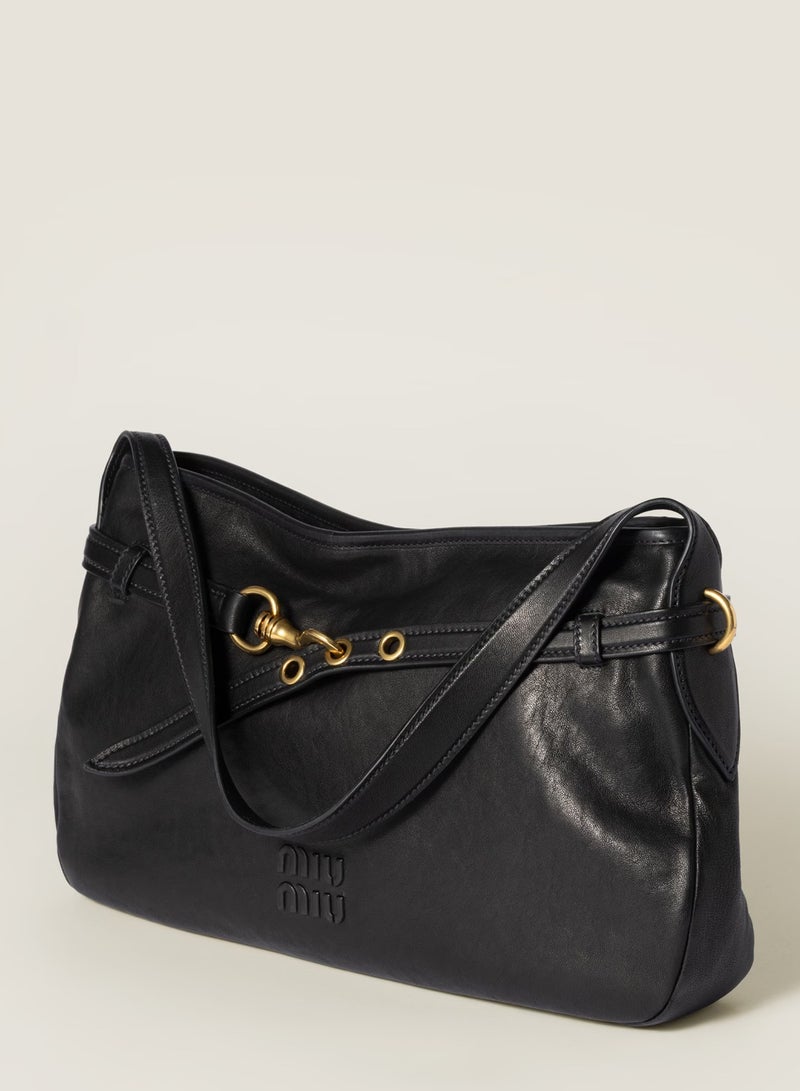 Miu Miu Aventure Nappa Leather Bag, Women's CrossBody Bag,  Women's Tote Bag, Women's Shoulder Bag, Women's Hand Bag, Women's Travel Bag, Black-32cm - Image 2