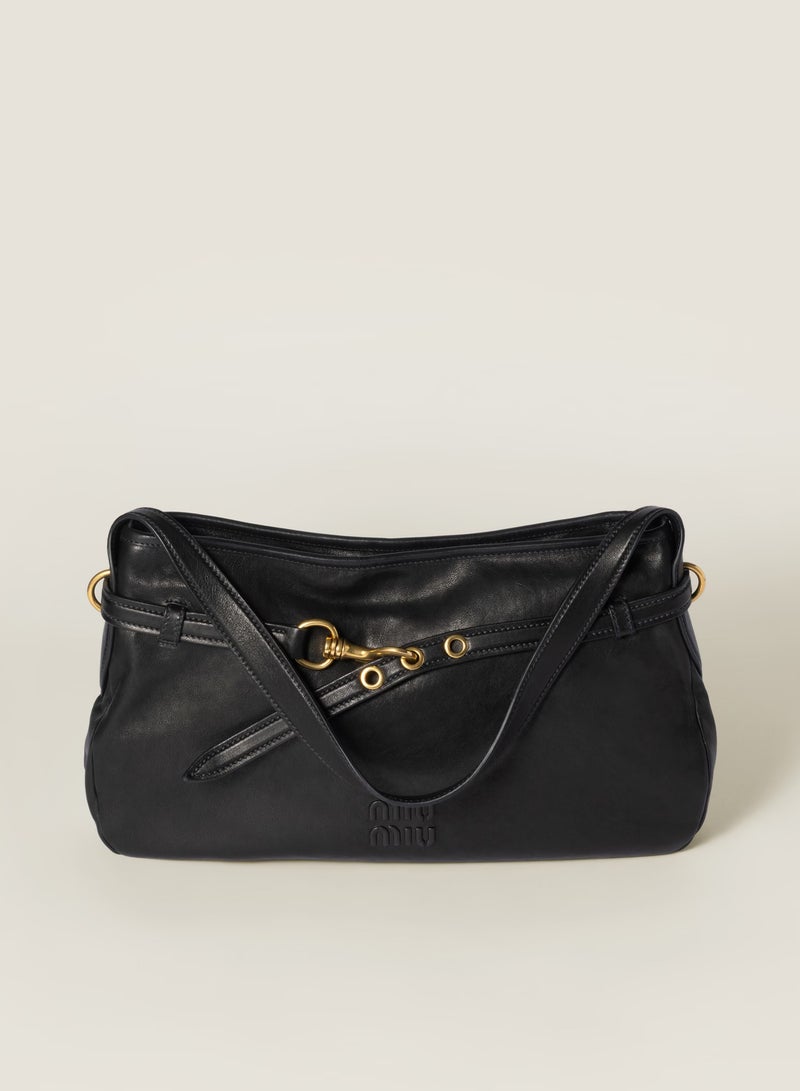 Miu Miu Aventure Nappa Leather Bag, Women's CrossBody Bag,  Women's Tote Bag, Women's Shoulder Bag, Women's Hand Bag, Women's Travel Bag, Black-32cm - Image 1