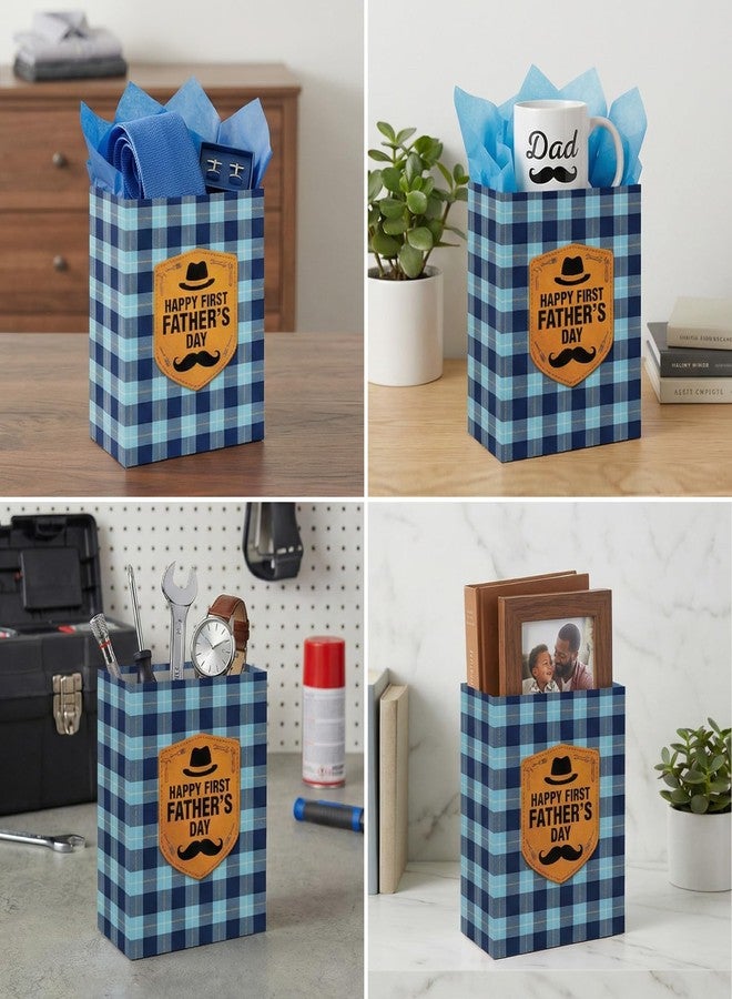 WaaHome First Fathers Day Gift Bag with Tissue Paper - Happy 1st Fathers Day Gift for First Time, Expecting, New Dad from Daughter Son, 11.5'' Large Blue New Dad Wrapping Paper Bag with Handle - Image 3