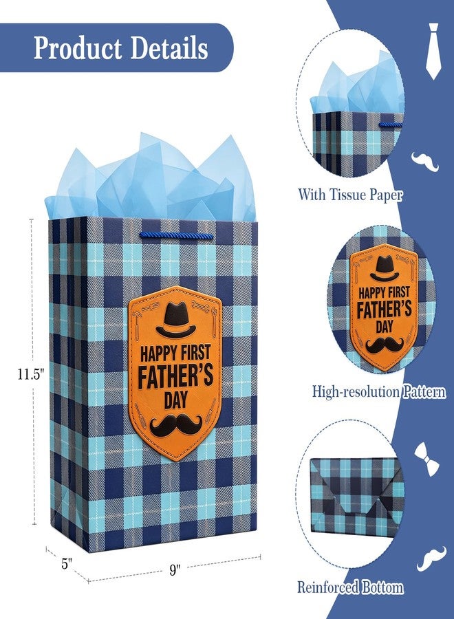 WaaHome First Fathers Day Gift Bag with Tissue Paper - Happy 1st Fathers Day Gift for First Time, Expecting, New Dad from Daughter Son, 11.5'' Large Blue New Dad Wrapping Paper Bag with Handle - Image 5