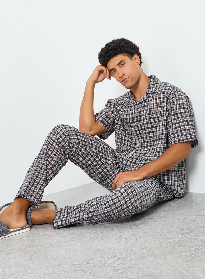 Styli Men Checked Cotton Relaxed Shirt and Pyjama Set - Image 1