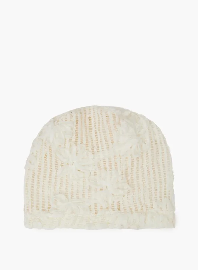 Styli  Beige Floral Applique Beanie for Women | Best Price UAE
