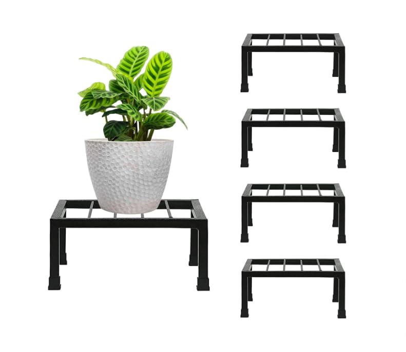 TRUPOT A-One Steels Garden Plant Stand Flower Pot Holder Square Tube Heavy Duty 10"X10"X4" Inch Black Indoor Outdoor Pack of 4 - Image 4