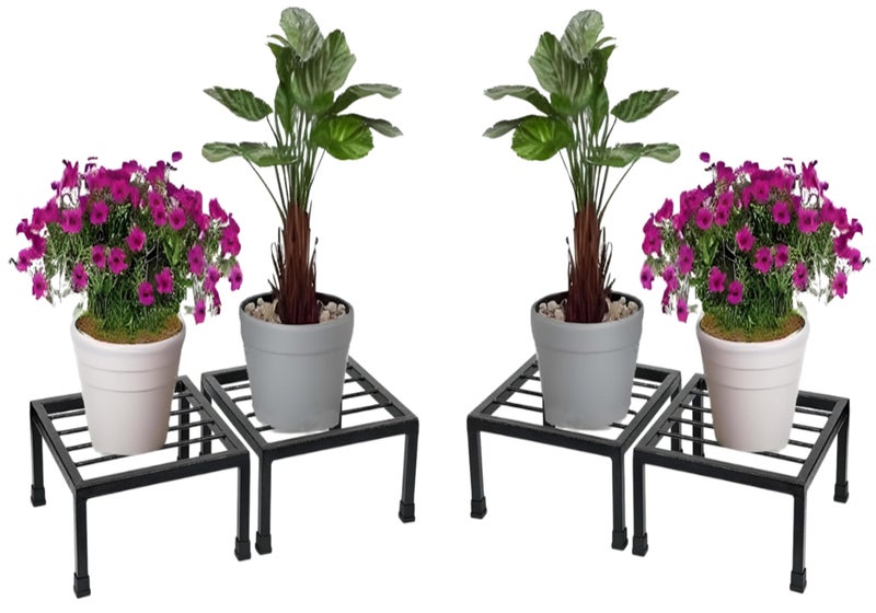 TRUPOT A-One Steels Garden Plant Stand Flower Pot Holder Square Tube Heavy Duty 10"X10"X4" Inch Black Indoor Outdoor Pack of 4 - Image 1