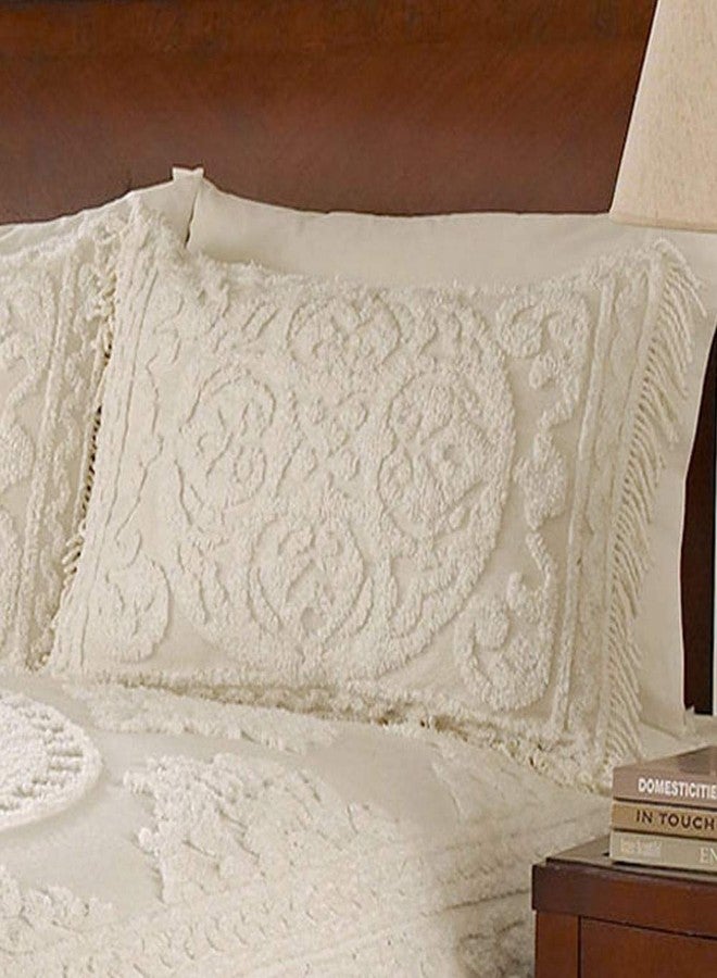 بياتريس هوم فاشونز غطاء سرير من الشنيل بنقشة ميدالية من بياتريس هوم فاشنز، وسادة قياسية، لون عاجي - Image 3