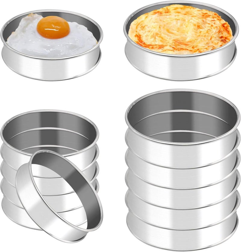 BaokiTook 12 Pack Crumpet Rings English Muffin Rings 4"+3.15"-Round Egg Ring -Stainless Steel Cooking Baking-Round Metal Cooking Molds (4 inch+3.15 inch-12 pieces) - Image 1