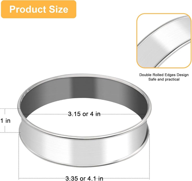 BaokiTook 12 Pack Crumpet Rings English Muffin Rings 4"+3.15"-Round Egg Ring -Stainless Steel Cooking Baking-Round Metal Cooking Molds (4 inch+3.15 inch-12 pieces) - Image 4