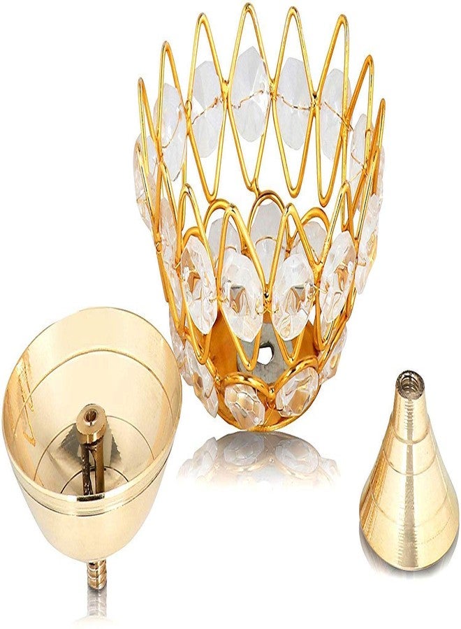 Brass Gallery مجموعة براس جاليري من 6 قطع، وعاء صغير من النحاس، مصباح كريستالي دائري الشكل، مصباح زيتي كمال ديب أخاند جيوتي لتزيين المنزل والمعبد والطقوس الدينية (حجم صغير) - Image 3