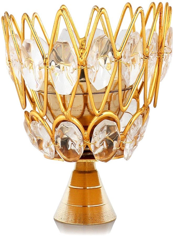 Brass Gallery مجموعة براس جاليري من 6 قطع، وعاء صغير من النحاس، مصباح كريستالي دائري الشكل، مصباح زيتي كمال ديب أخاند جيوتي لتزيين المنزل والمعبد والطقوس الدينية (حجم صغير) - Image 2