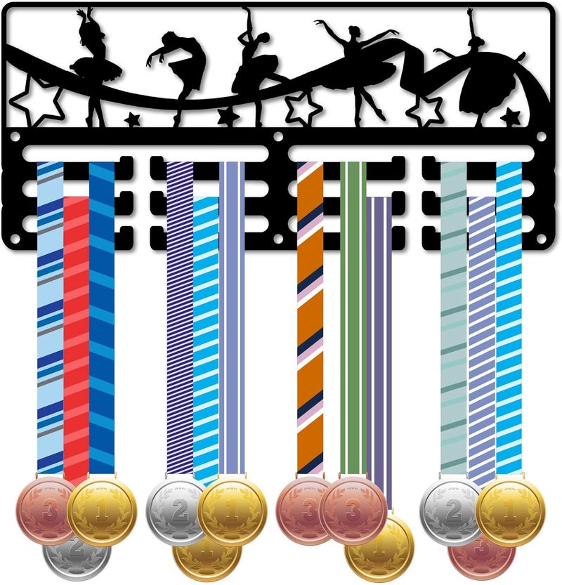 CREATCABIN CREATCABIN Sports Medal Holder Ballet Medal Hanger Display Stand Dancing Awards Wall Mount Decor Small Metal Iron Hanging Rack for Home Badge Medalist Gymnastics Over 40 Medals Black 114x51 Inch - Image 1