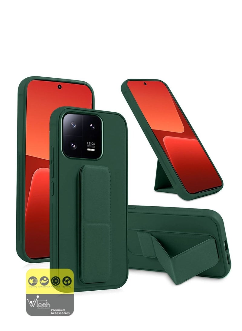 Wtech Hand Grip And Multi Stand Magnetic Car Mount Kickstand Finger Strap Case Cover For Xiaomi 13 5G 2023 Dark Green - Image 1