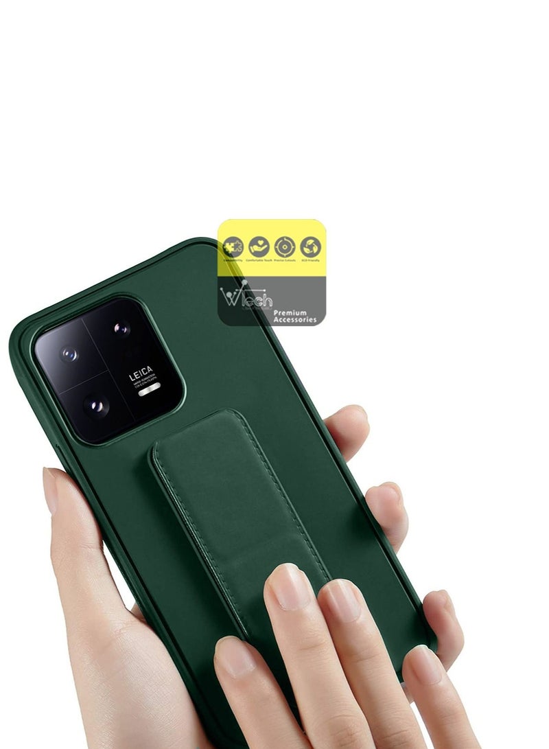 Wtech Hand Grip And Multi Stand Magnetic Car Mount Kickstand Finger Strap Case Cover For Xiaomi 13 5G 2023 Dark Green - Image 4