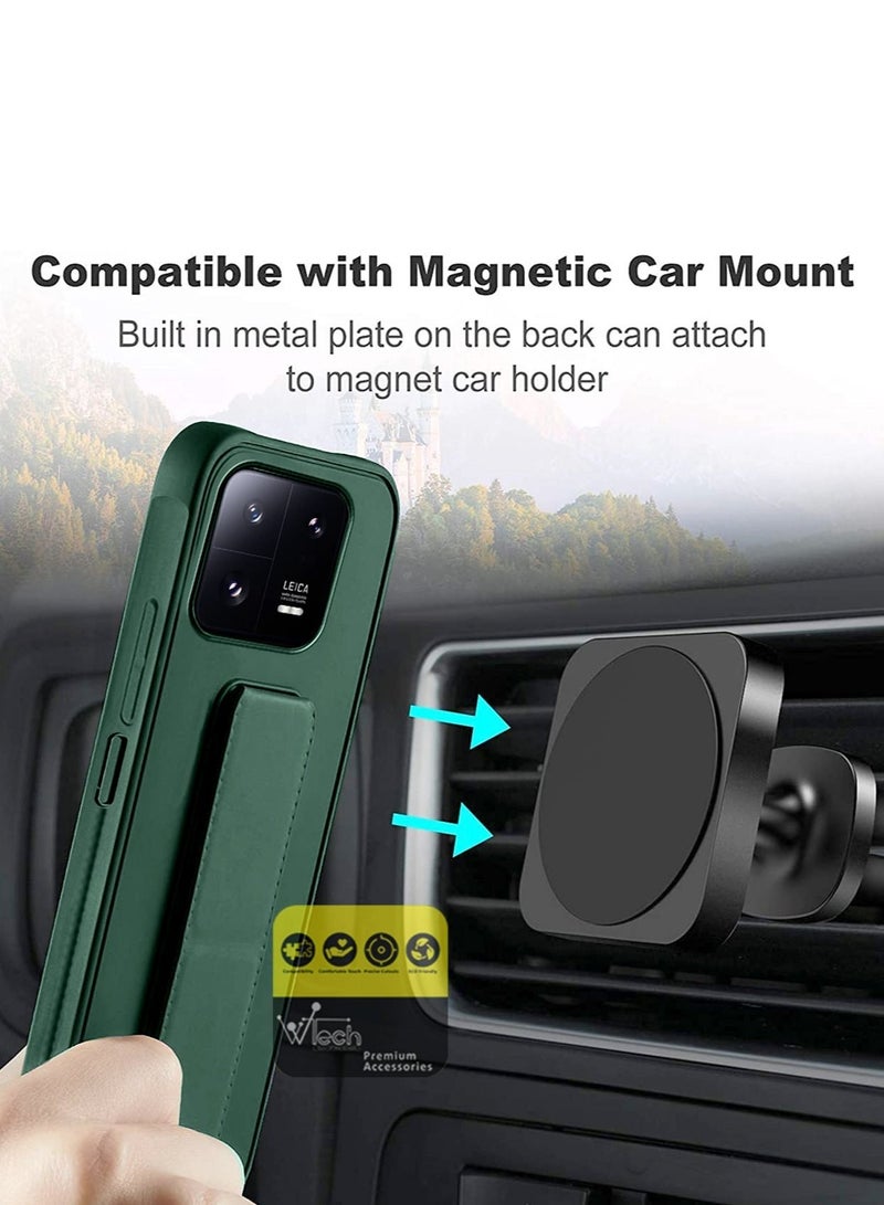 Wtech Hand Grip And Multi Stand Magnetic Car Mount Kickstand Finger Strap Case Cover For Xiaomi 13 5G 2023 Dark Green - Image 3