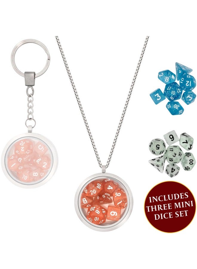lynx DND Dice Set Locket/Keychain - 3 Polyhedral Mini Dice Sets Included - Perfect RPG/Dungeons & Dragons (D&D) Accessories Gifts. Tiny/Micro Red, Blue & Clear Set Have D20 D12 D10 D8 D6 Sided Dice.  - Image 1