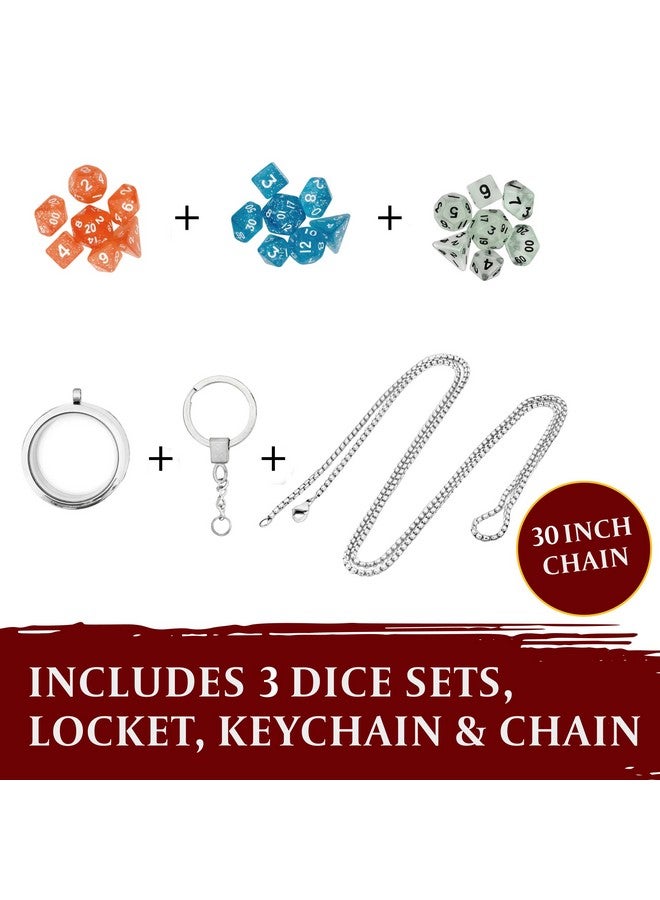 lynx DND Dice Set Locket/Keychain - 3 Polyhedral Mini Dice Sets Included - Perfect RPG/Dungeons & Dragons (D&D) Accessories Gifts. Tiny/Micro Red, Blue & Clear Set Have D20 D12 D10 D8 D6 Sided Dice.  - Image 2