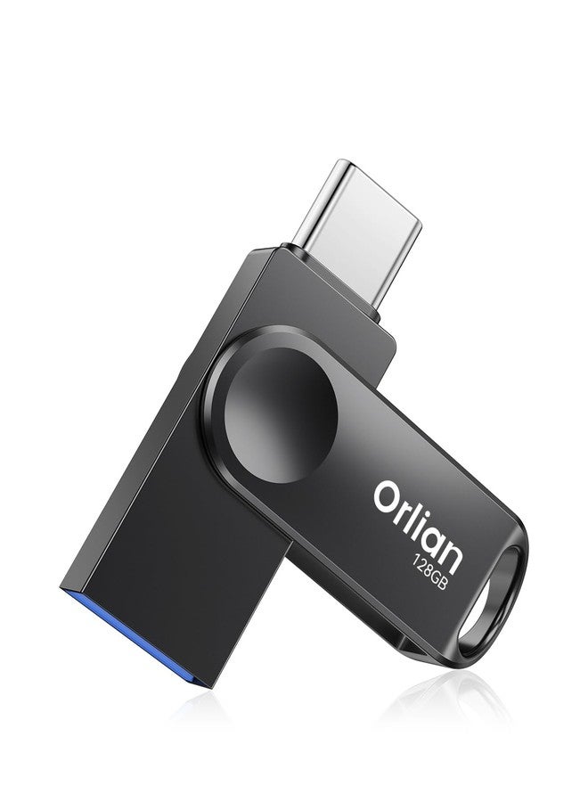 Orlian 128GB USB C Flash Drive, Dual Drive USB 3.0 and Type C Thumb Drive Up to 110MB/s Read Metal Waterproof Swivel Design Portable for PC Laptop Tablet Android Smartphone iPhone 15 and More, Black - Image 1