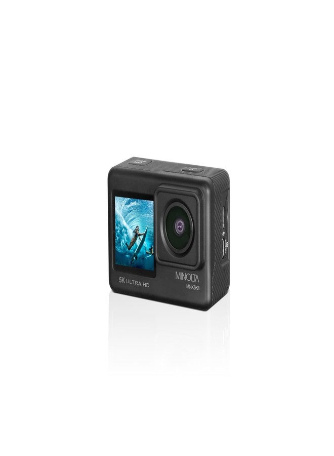 Minolta Action Camera – 5K Ultra HD at 30fps, 24MP Photos, 170° Wide-Angle Lens, Dual LCD Screens, Waterproof Case to 100ft, Wi-Fi Control, Sports Cam Kit (Black) - Image 1