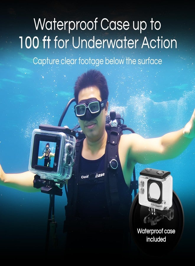 Minolta Action Camera – 5K Ultra HD at 30fps, 24MP Photos, 170° Wide-Angle Lens, Dual LCD Screens, Waterproof Case to 100ft, Wi-Fi Control, Sports Cam Kit (Black) - Image 5
