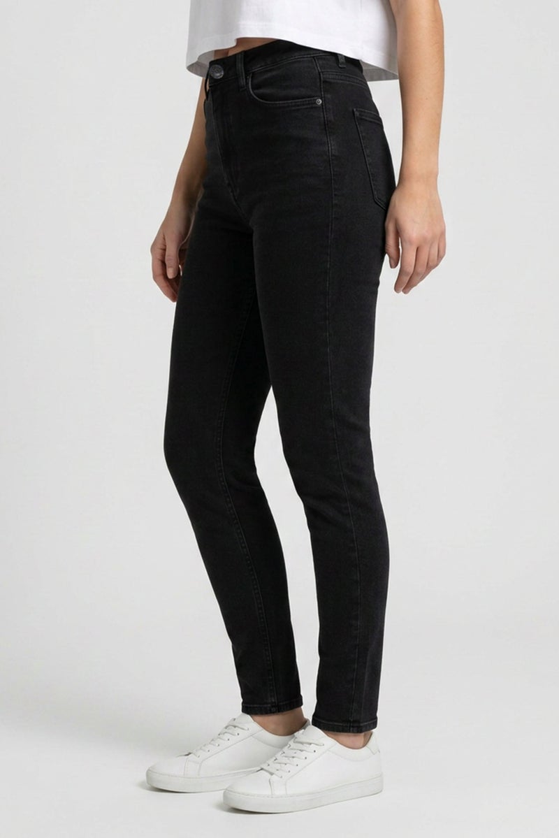 LEE Women Skinny Fit High Waist Plain Denim Jeans, Black - Image 3