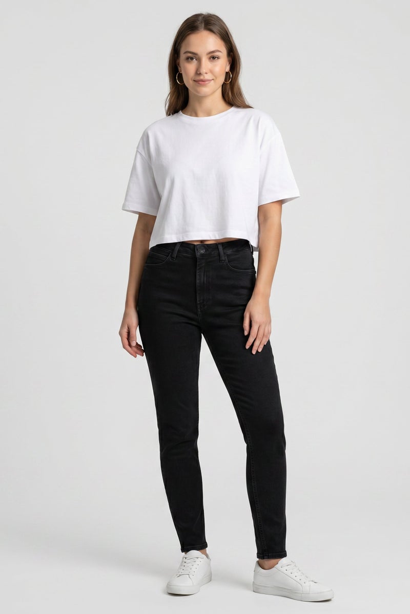 LEE Women Skinny Fit High Waist Plain Denim Jeans, Black - Image 2