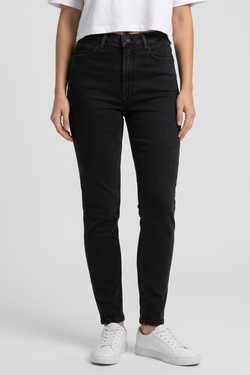 LEE Women Skinny Fit High Waist Plain Denim Jeans, Black - Image 1