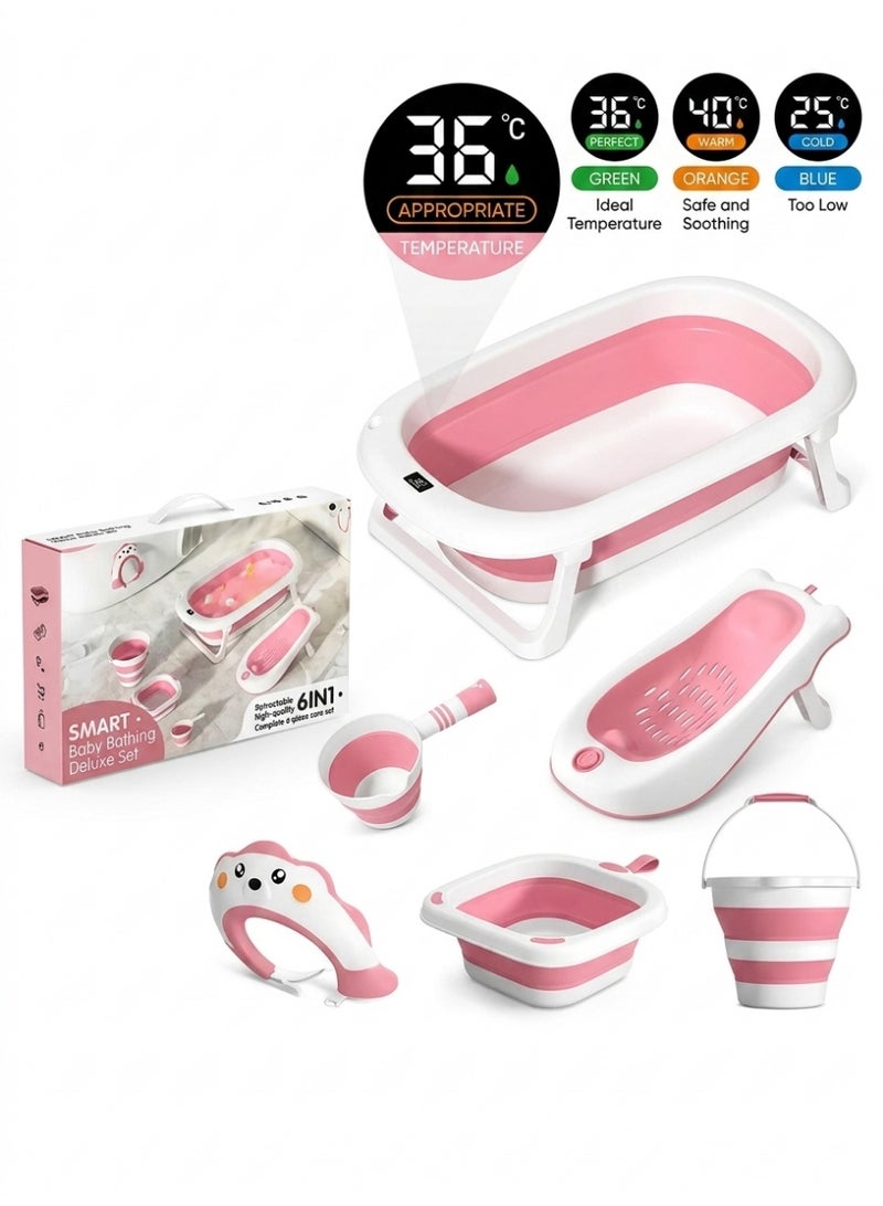 6-in-1 Foldable Baby Bathtub Set with Accessories and Smart Temperature Sensor - Image 1
