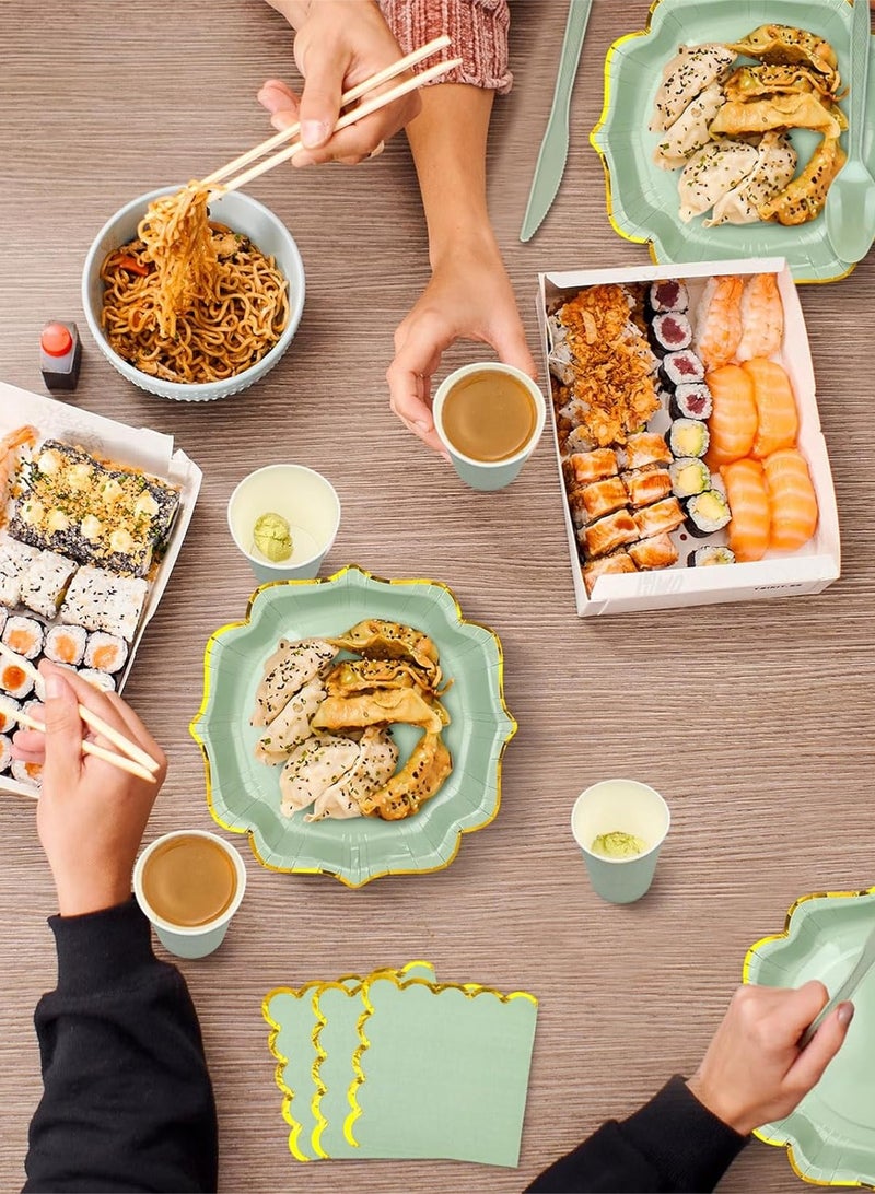 هومار كيت 200 قطعة من الأطباق والمناديل الورقية للاستخدام مرة واحدة، مجموعة أدوات العشاء المكونة من 25 قطعة من لوازم حفلات الضيوف تتضمن أطباق ورقية مضلعة وكوب منديل وقشة بلاستيكية وملعقة وشوكة وسكين للحفلات وحفلات الزفاف وأعياد الميلاد (أخضر) - Image 4