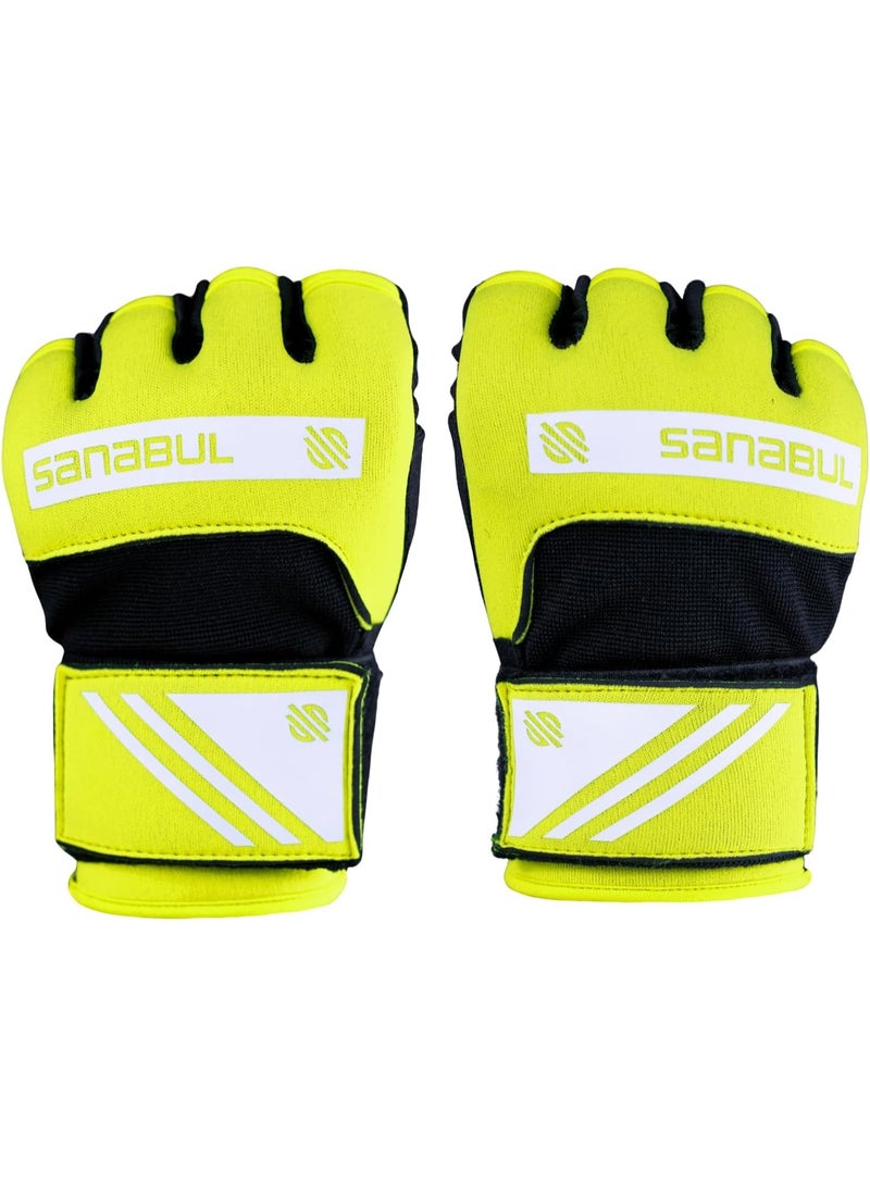 Sanabul  Gel Hand Wraps for Boxing Gloves | MMA Muay Thai Kick Boxing Quick Wraps for Men & Women | Inner Boxing Hand Wrap for Gloves | Padded Knuckle Wrist Wrap (Neon Green/White) - Image 2