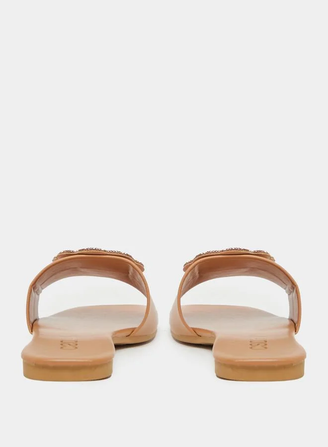 Take Two Embellished Flower Strap Flat Sandals by Styli
