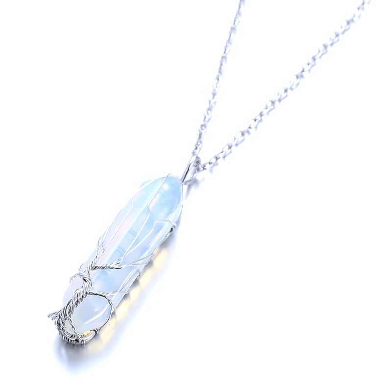 Halukakah Moonstone Necklace - LUNARLOVE - Handmade Platinum Plated Winding Tree of Life Wire, Natural Crystal Hexagonal Shape Pendant and 20" Chain, Gift for Her - Image 2