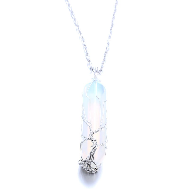Halukakah Moonstone Necklace - LUNARLOVE - Handmade Platinum Plated Winding Tree of Life Wire, Natural Crystal Hexagonal Shape Pendant and 20" Chain, Gift for Her - Image 4