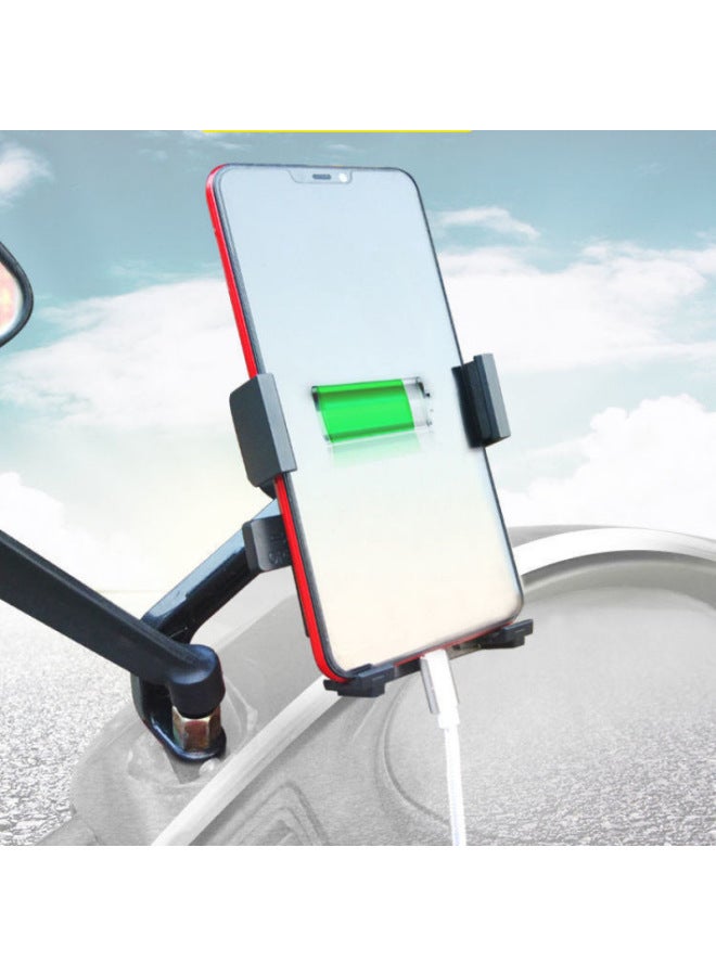 Motorcycle Electric Vehicle Mobile Phone Navigation Bracket Delivery Special Bicycle Handler Aluminum Alloy Delivery Mobile Phone Bracket-Colour:Four-claw Rearview Mirror/aluminum Alloy Base/screws Included  - Image 3
