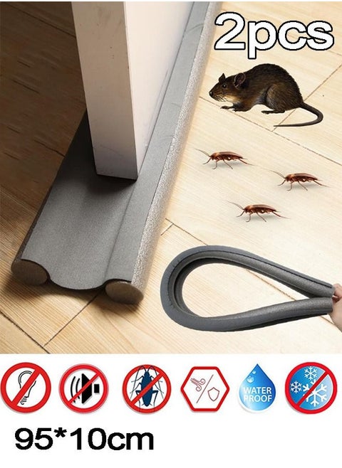 Double Door Draft Stopper 37 Inch Cuttable and Washable Twin Door Draft Stopper Energy Saving Door Weather Stripping Reduce Noise Window Breeze Blocker Insect prevention and mouse release grey