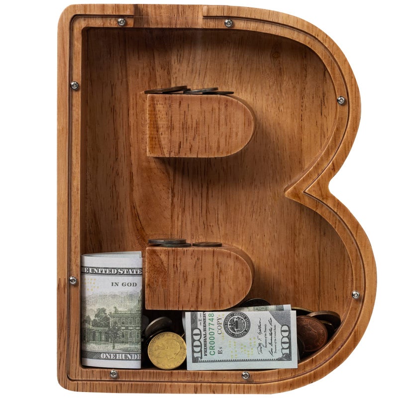 ladenk Piggy Bank for Kids Boys Girls, Wooden Large Letter Piggy Bank Alphabet Money Bank with Initial B, Coin Bank Fun Gifts for Birthday, Christmas, Festival, Baby Shower - Image 2