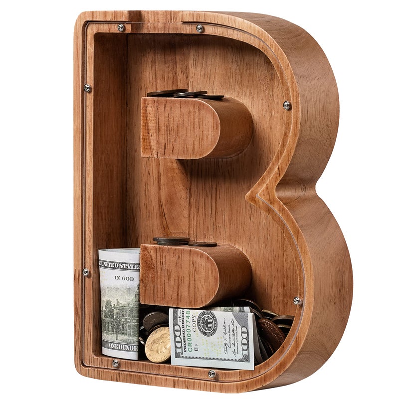 ladenk Piggy Bank for Kids Boys Girls, Wooden Large Letter Piggy Bank Alphabet Money Bank with Initial B, Coin Bank Fun Gifts for Birthday, Christmas, Festival, Baby Shower - Image 1