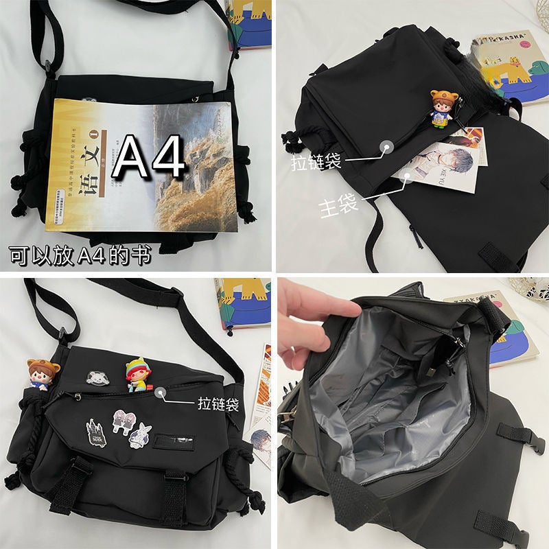 Hong Kong Style Bags, Versatile Literary Korean Style Street Style Shoulder Bags, Student Crossbody Bags, Male And Female Students, For One Piece - Image 5