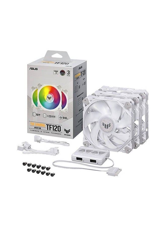 ASUS TUF Gaming TF120 ARGB Case Fan, Aura Sync Compatibility, 12cm Fan Diameter, 1900RPM Max Rotation Speed, 76 CFM Max Airflow, 29 dB Noise Level, White Edition, Triple Pack | 90DA0033-B09030 White - Image 1
